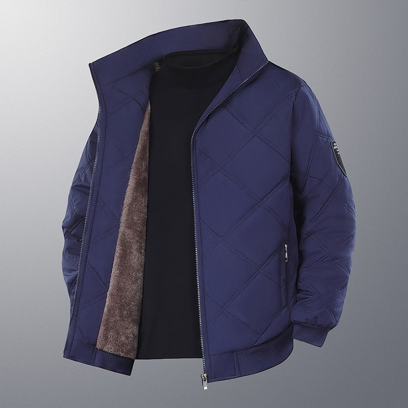 Men's quilted bomber jacket with teddy fur lining, stand-up collar & zipper Mune Fashion