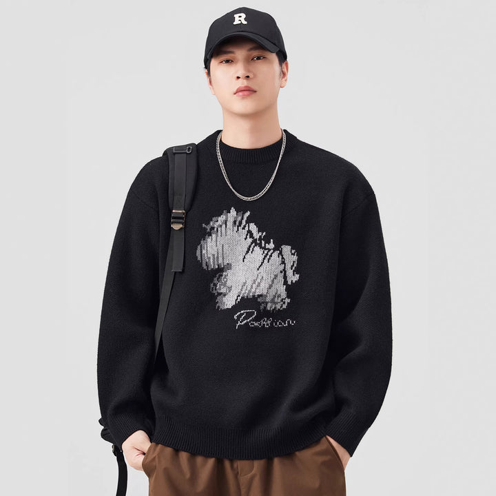 Damen Oversize-Strickpullover mit Jacquard-Hundemotiv und geripptem Saum Mune Fashion