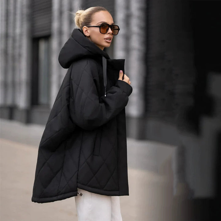 Women's quilted parka in diamond quilting pattern with hood and extended back Mune Fashion