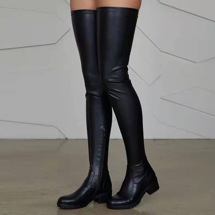 Ladies Over-the-Knee Boots with Elastic Stretch Shaft and Profile Sole Mune Fashion