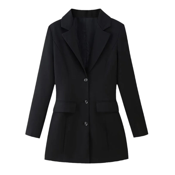 Women 400+ figure-flattering long blazer with structured back seam, flap pockets, and stretch lining Mune Fashion