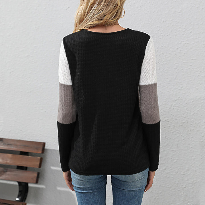 Women's Waffle Knit Long Sleeve with V-Neck and Henley Button Placket Mune Fashion