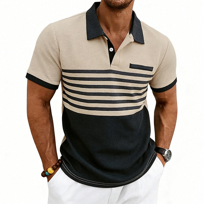 Men's Jacquard Polo with Block Stripes, Chest Cover and Cotton Mix Mune Fashion