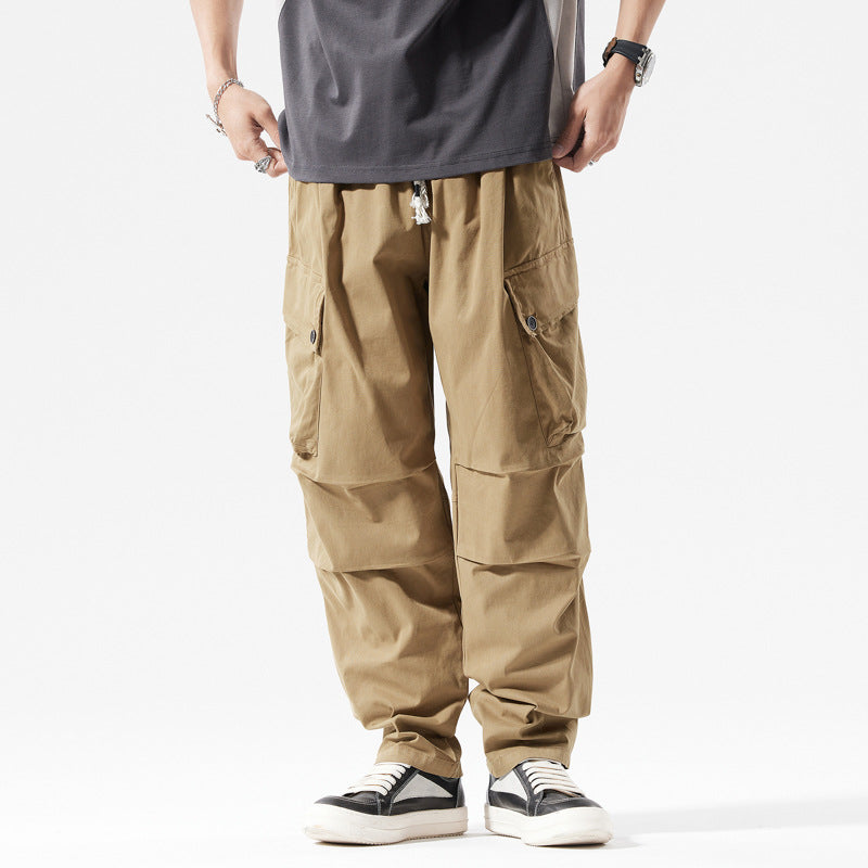 Men's Lightweight Relaxed Cargo Pants with Buttoned Flap Pockets and Decorative Drawstring Mune Fashion