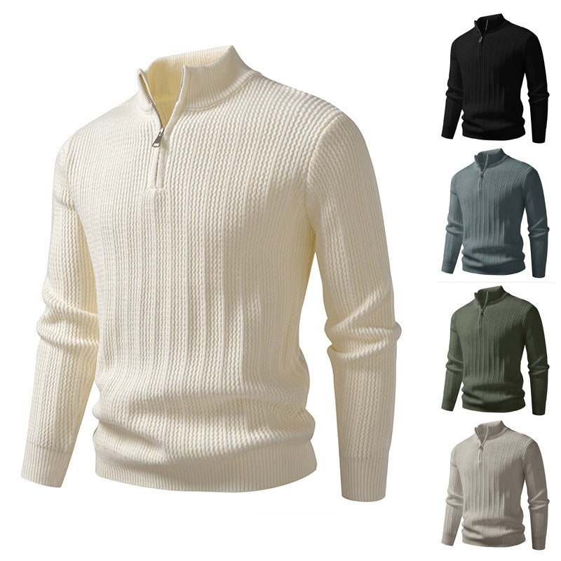 Men's fine-structured half-zip pullover with stand-up collar, ribbed textured knit and slim fit Mune Fashion