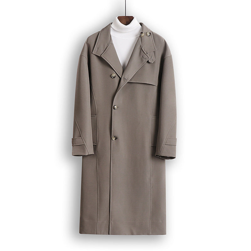 Men's Long-Cut Minimalist Trench Coat with Shawl Collar and Adjustable Sleeve Straps Mune Fashion