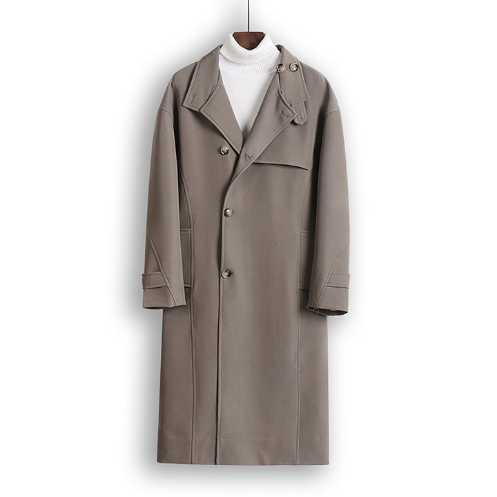 Men's Long-Cut Minimalist Trench Coat with Shawl Collar and Adjustable Sleeve Straps Mune Fashion