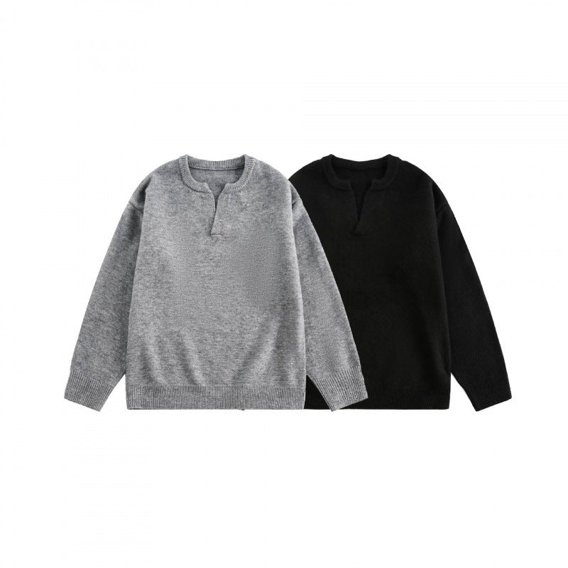 Unisex Boxy fine knit pullover with half Henley opening, round neck and ribbed finishes Mune Fashion