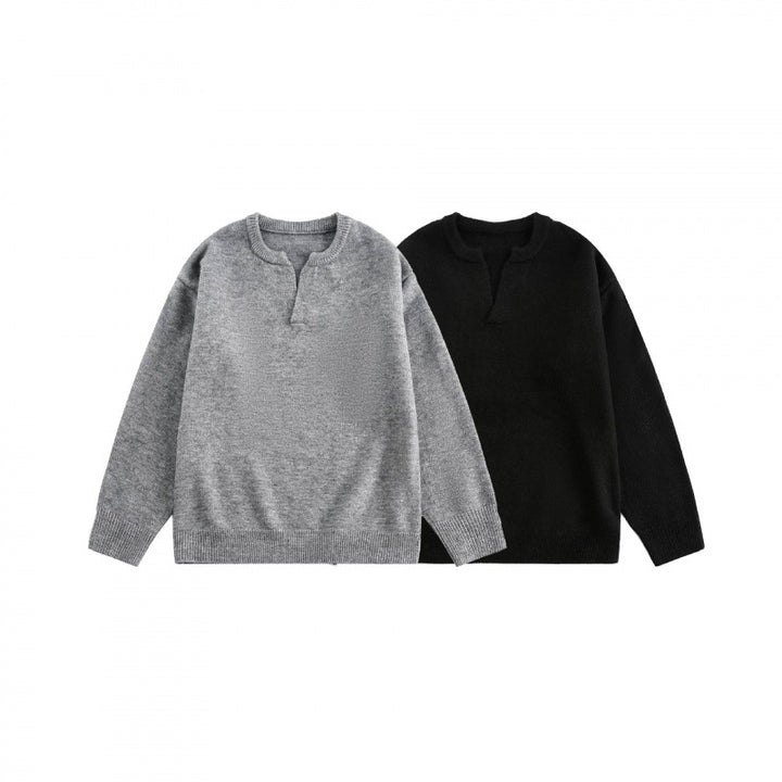 Unisex Boxy fine knit pullover with half Henley opening, round neck and ribbed finishes Mune Fashion