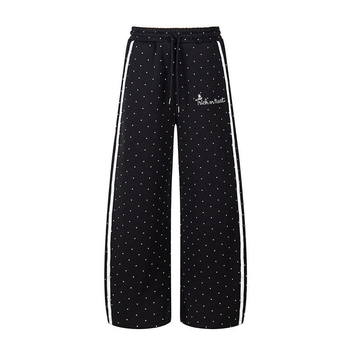 Women's Extra Wide Palazzo Sweatpants in Polka Dot Design with Elastic Comfort Waistband and Side Contrast Stripes Mune Fashion