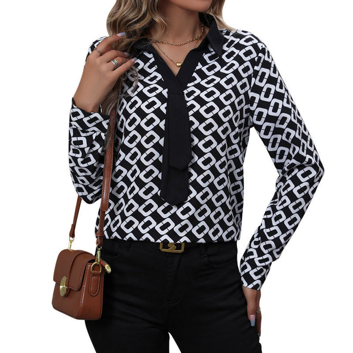 Women Elegant Blouse with Textured Pattern and Tie Band Mune Fashion