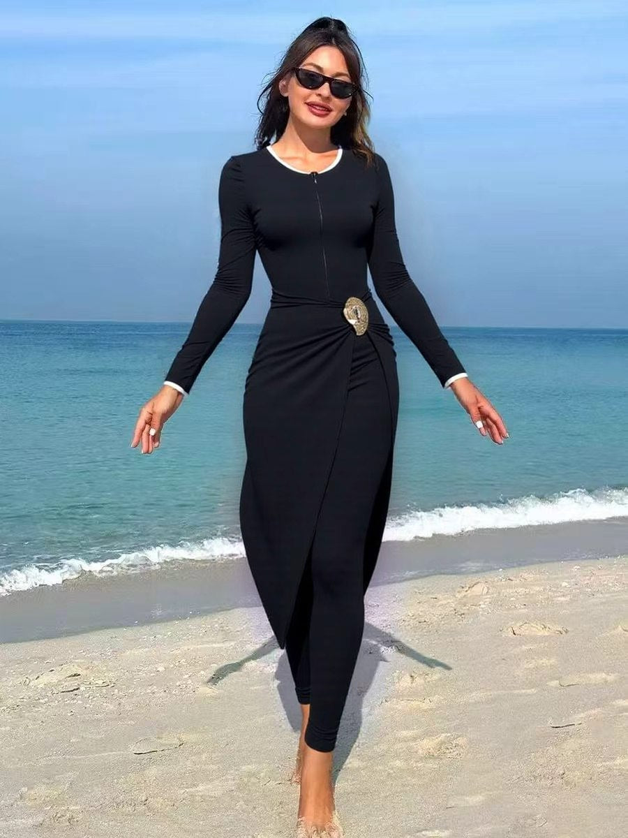 Women's fashionable wrap dress with elegant belt Mune Fashion