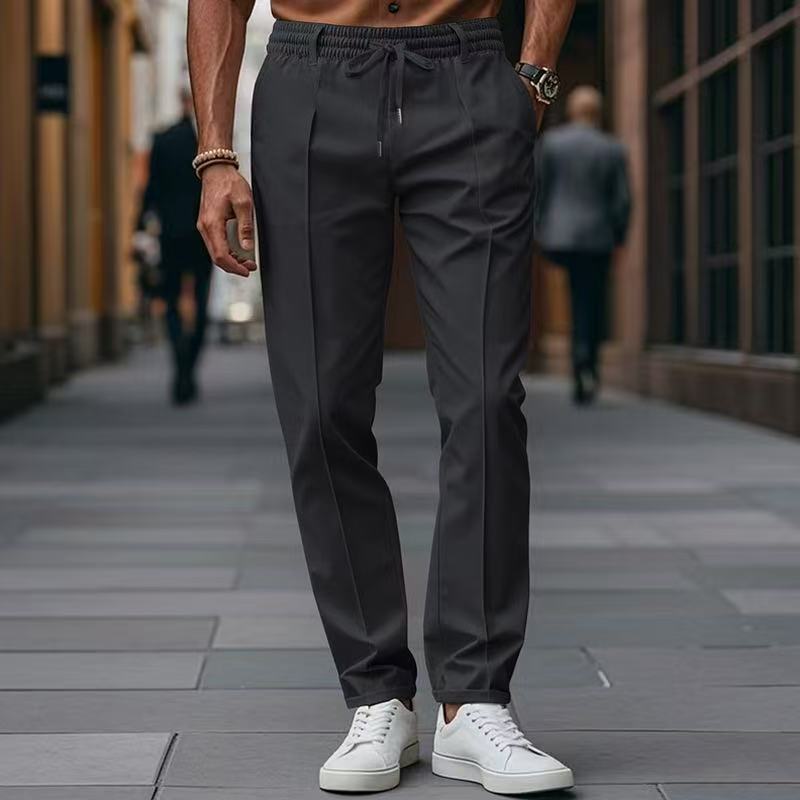 Men's elegant straight-cut chino jogging pants with crease, elastic waistband and drawstring Mune Fashion