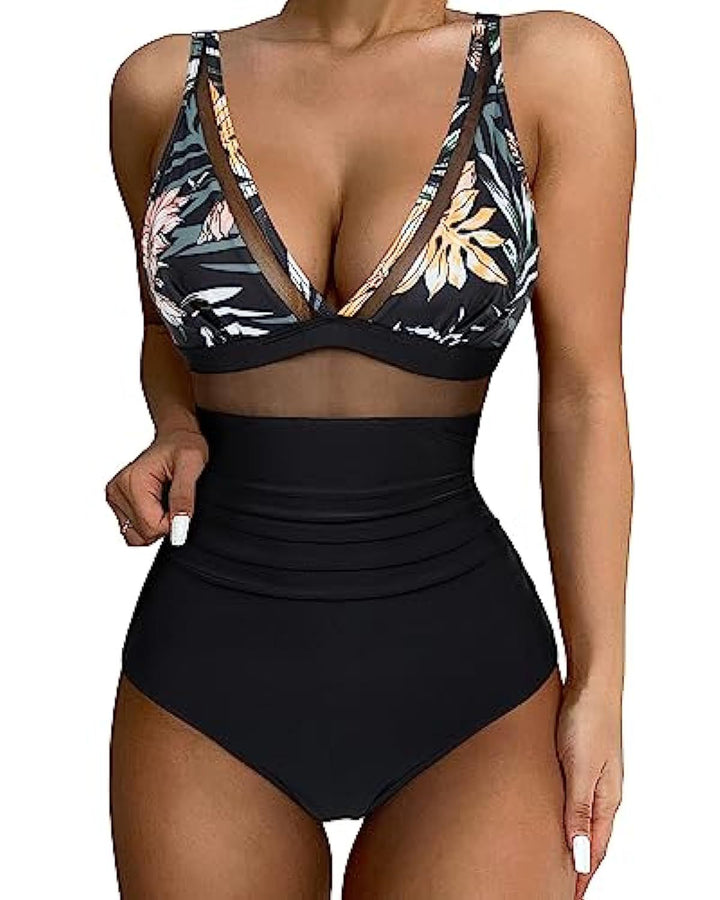 Women High-Cut Swimsuit with Transparent Inserts Mune Fashion
