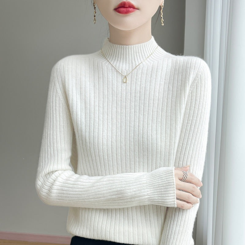 Women's Narrow Ribbed Knit Mockneck with Extra Soft Cashmere Look Mune Fashion