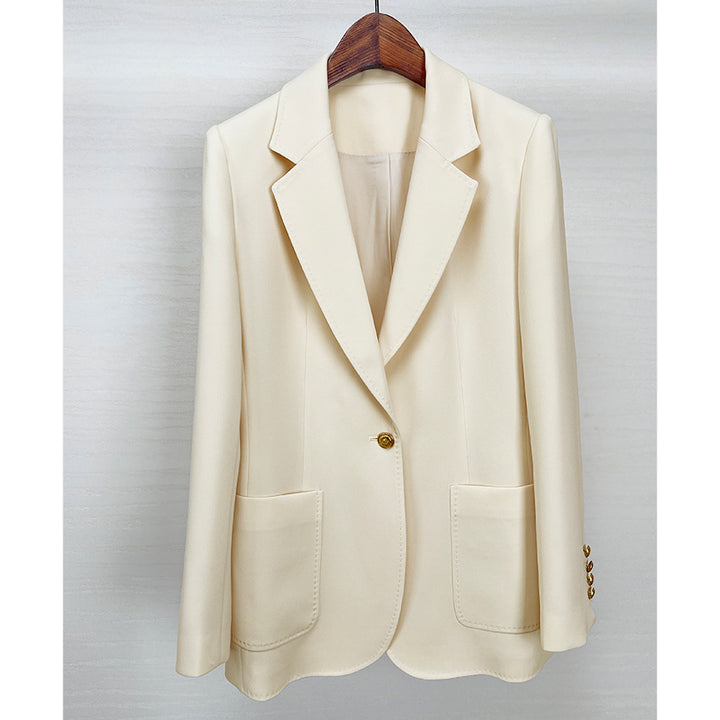 Women Tailored Single-Button Blazer with Patch Pockets and Narrow Lapel Mune Fashion
