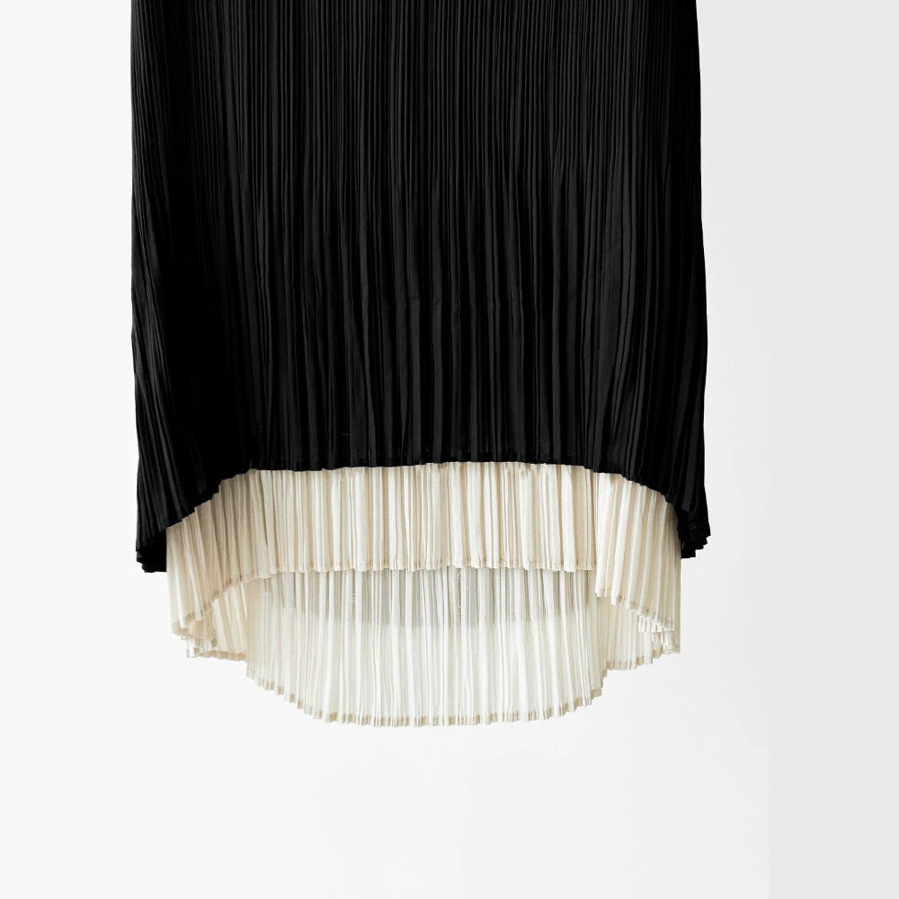 Ladies Elegant Pleated Skirt with Asymmetric Hem Mune Fashion
