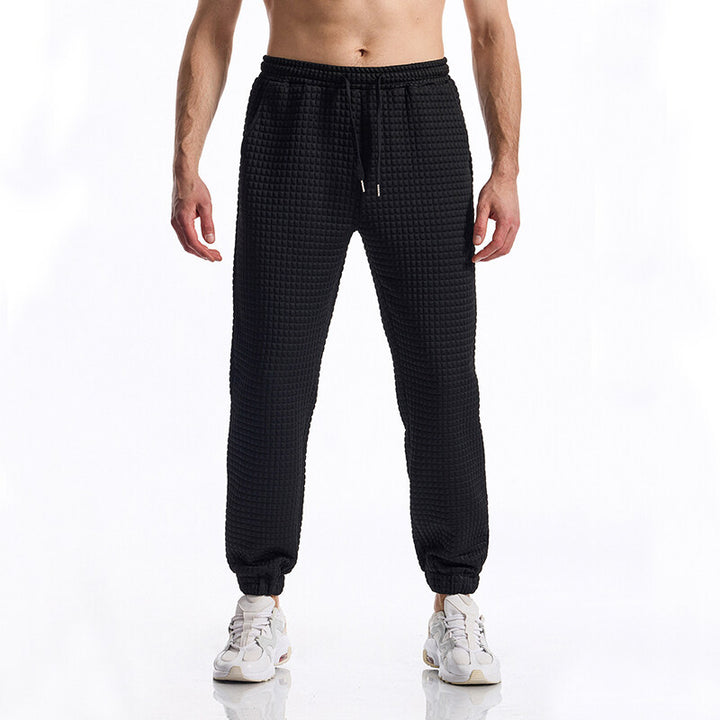 Men's Structured Waffle Jogging Pants with Elastic Waistband and Tapered Leg Mune Fashion