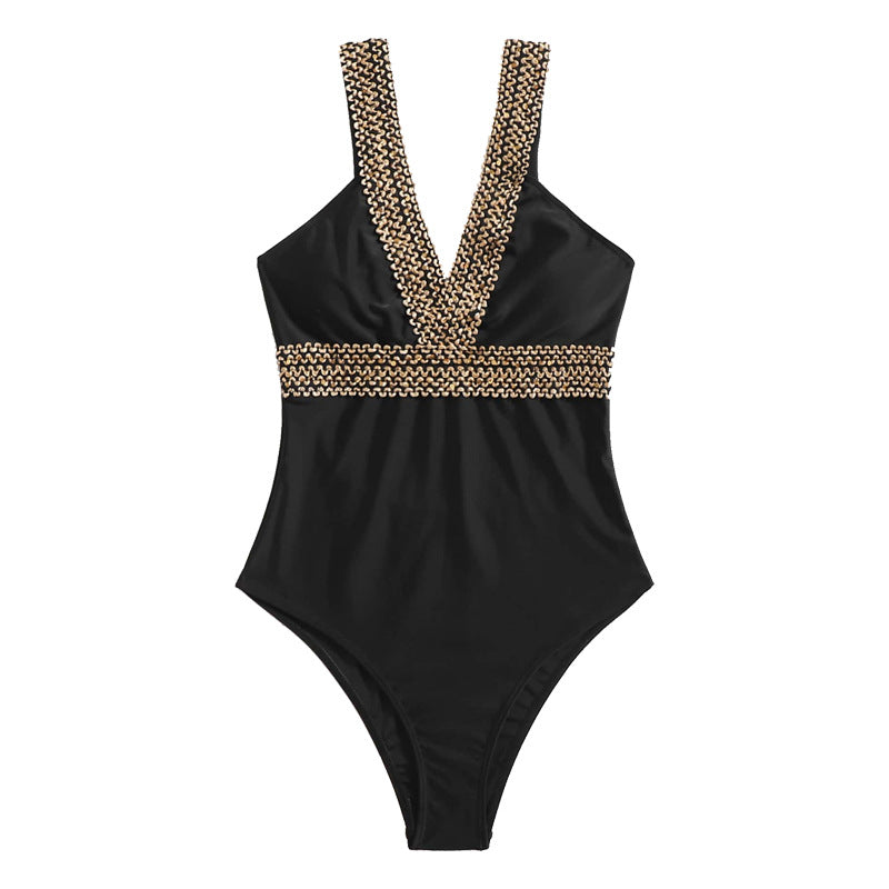Women's One-Piece Swimsuit with Glamorous Chain Trim Mune Fashion