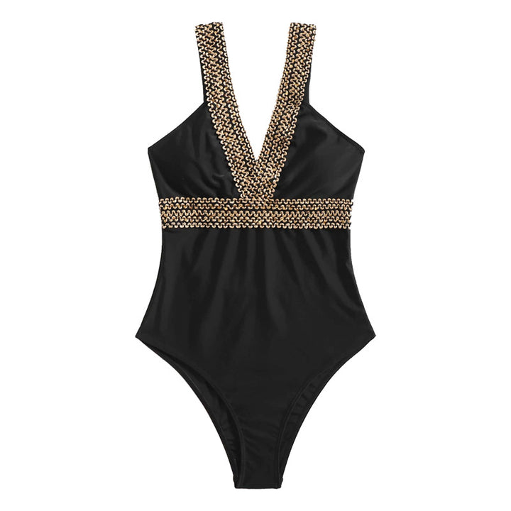 Women's One-Piece Swimsuit with Glamorous Chain Trim Mune Fashion