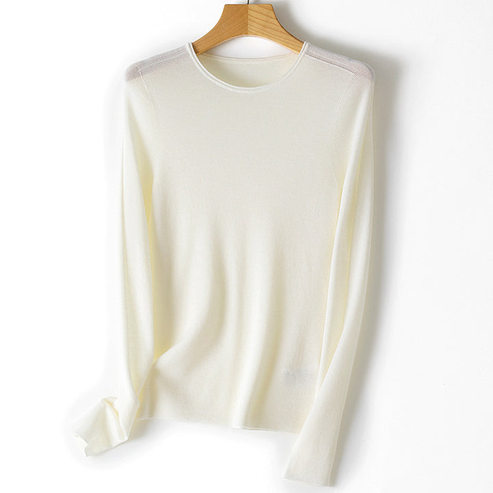 Women Fine Long Sleeve Fine Knit Sweater with Round Neck and Slim Fit Mune Fashion