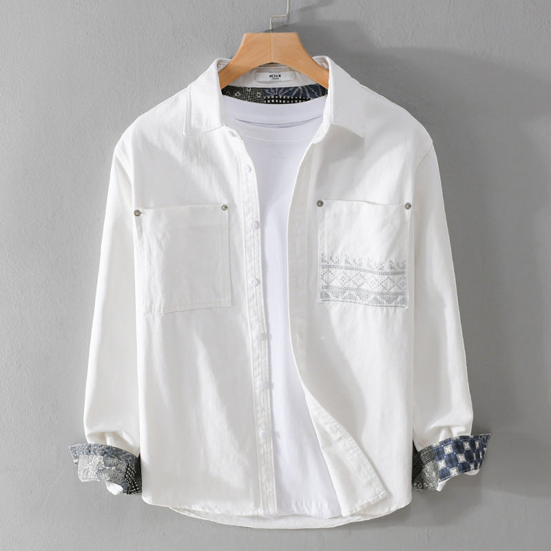 Men's cotton overshirt with contrast lining, chest pockets and fine embroidery Mune Fashion