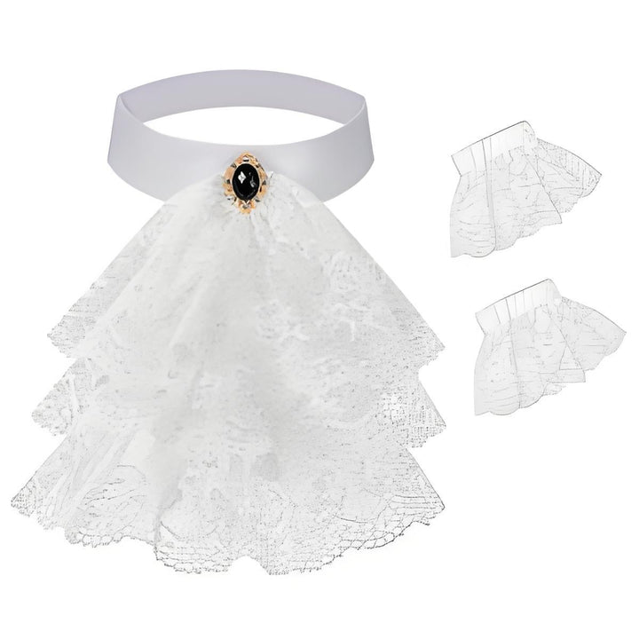 Women's Victorian Ruffled Neck Collar Choker with Decorative Brooch Mune Fashion