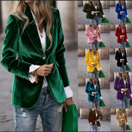 Women's tailored velvet blazer with lapel collar and single-button closure Mune Fashion