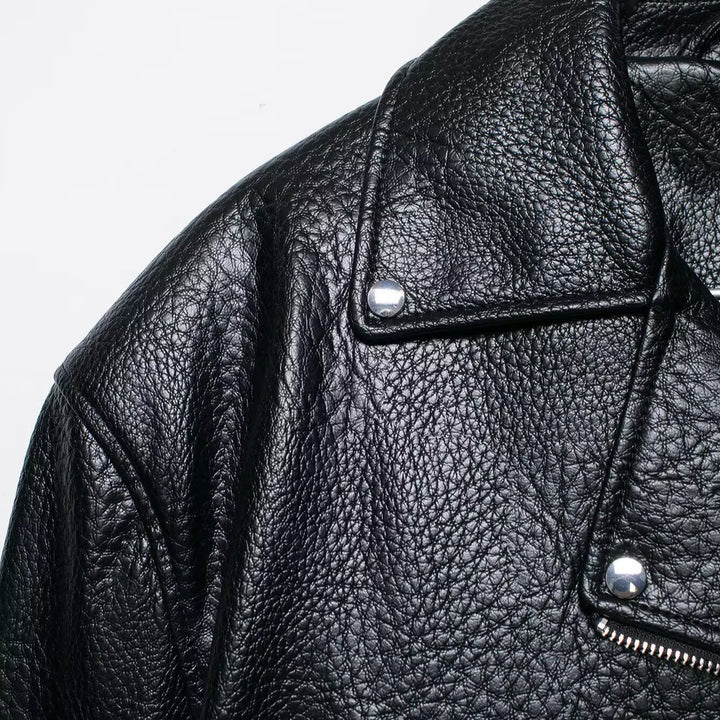 Women short-cut biker jacket in leather look with waist belt Mune Fashion