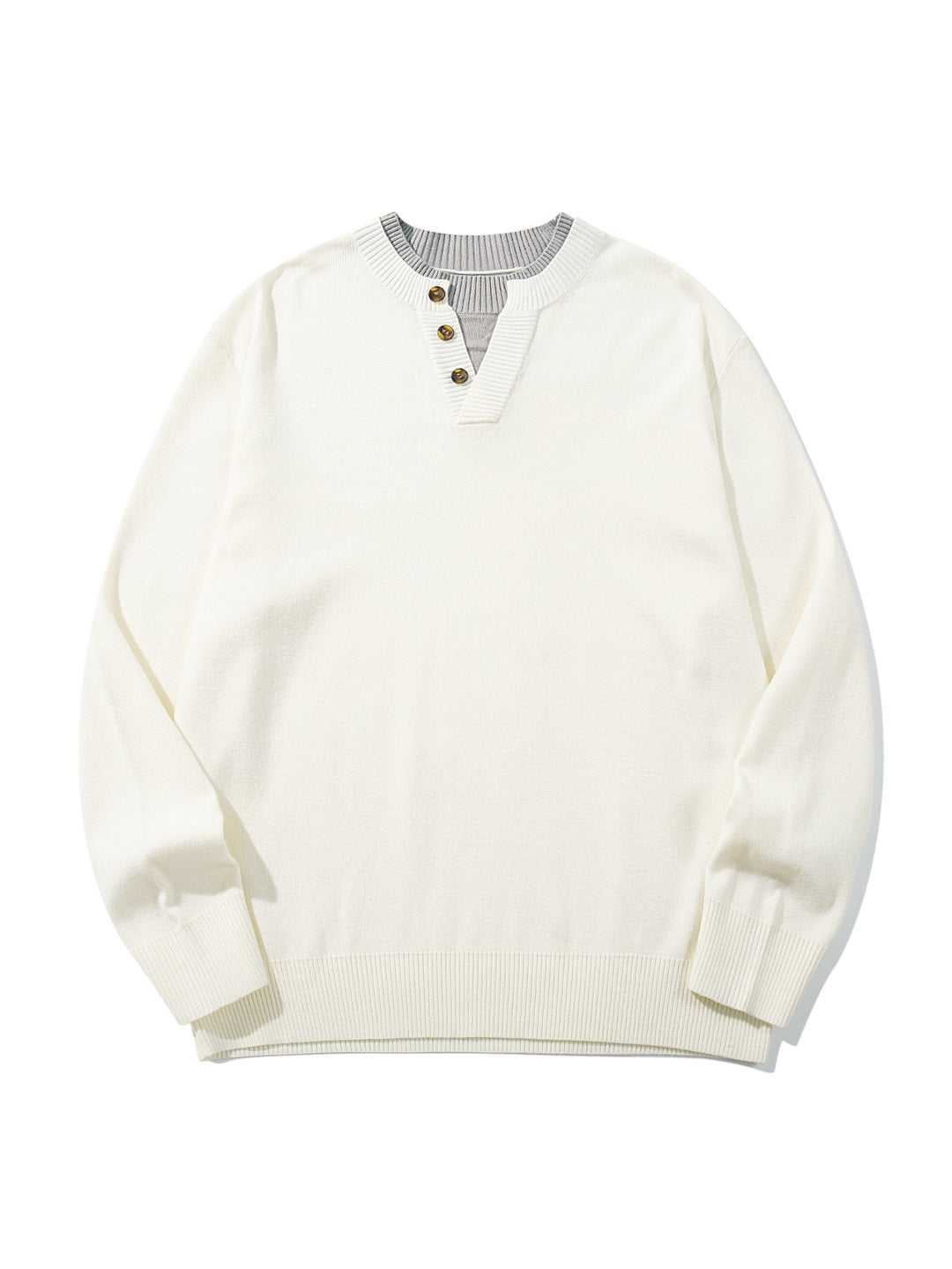 Unisex Ribbed Cotton Blend Sweater with Henley Button Placket and Relaxed Fit Mune Fashion