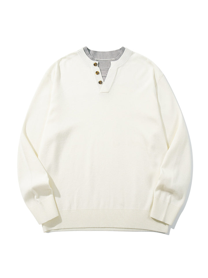 Unisex Ribbed Cotton Blend Sweater with Henley Button Placket and Relaxed Fit Mune Fashion