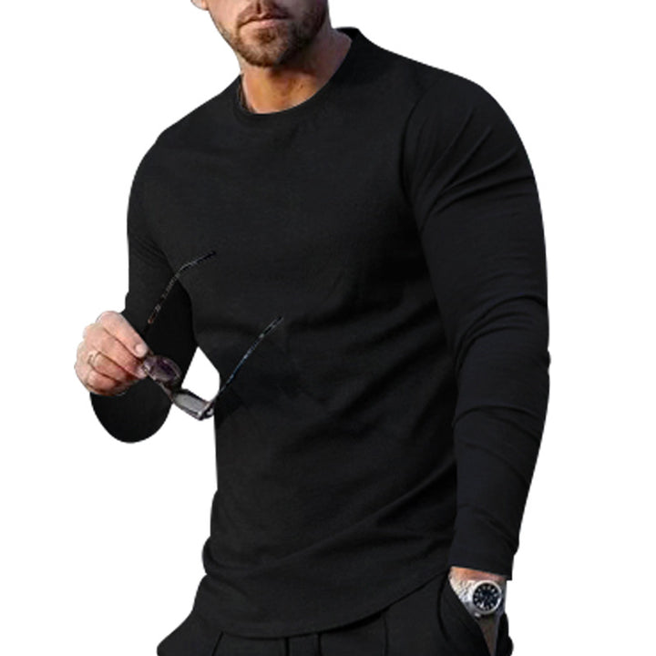 Men's narrow cut long sleeve shirt with round neckline elastic cotton stretch and extended hem Mune Fashion