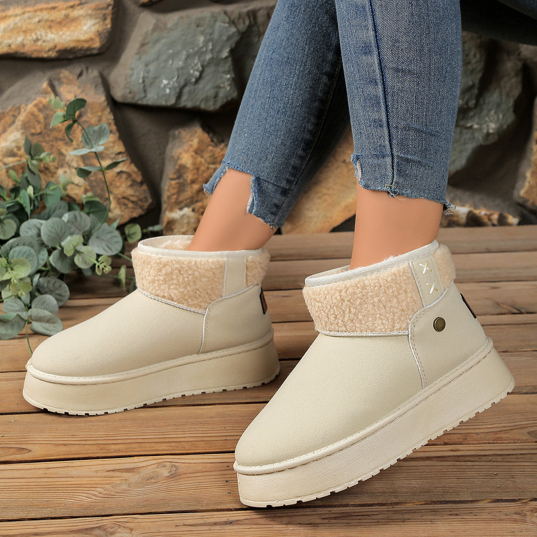 Women Padded Platform Winter Boots with Teddy Lining and Slip-On Shaft Mune Fashion
