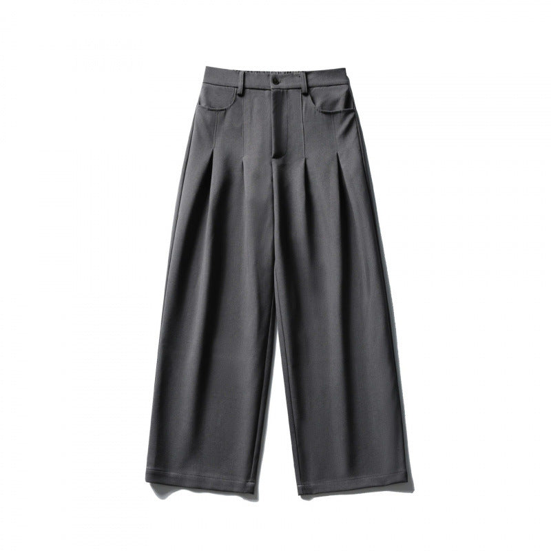 Women Wide Highwaist Pants with Pleats, Belt Loops and Cropped Leg Mune Fashion