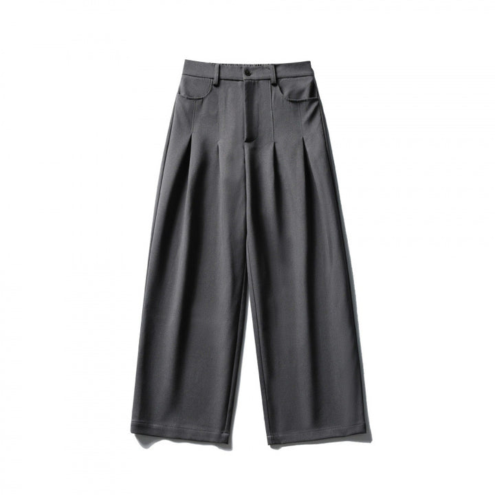 Women Wide Highwaist Pants with Pleats, Belt Loops and Cropped Leg Mune Fashion