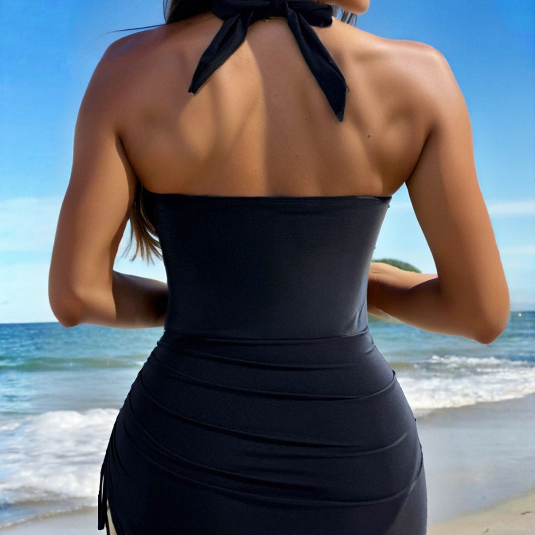 Women's Elegant Swimsuit with Wrap Design and Golden Accents Mune Fashion