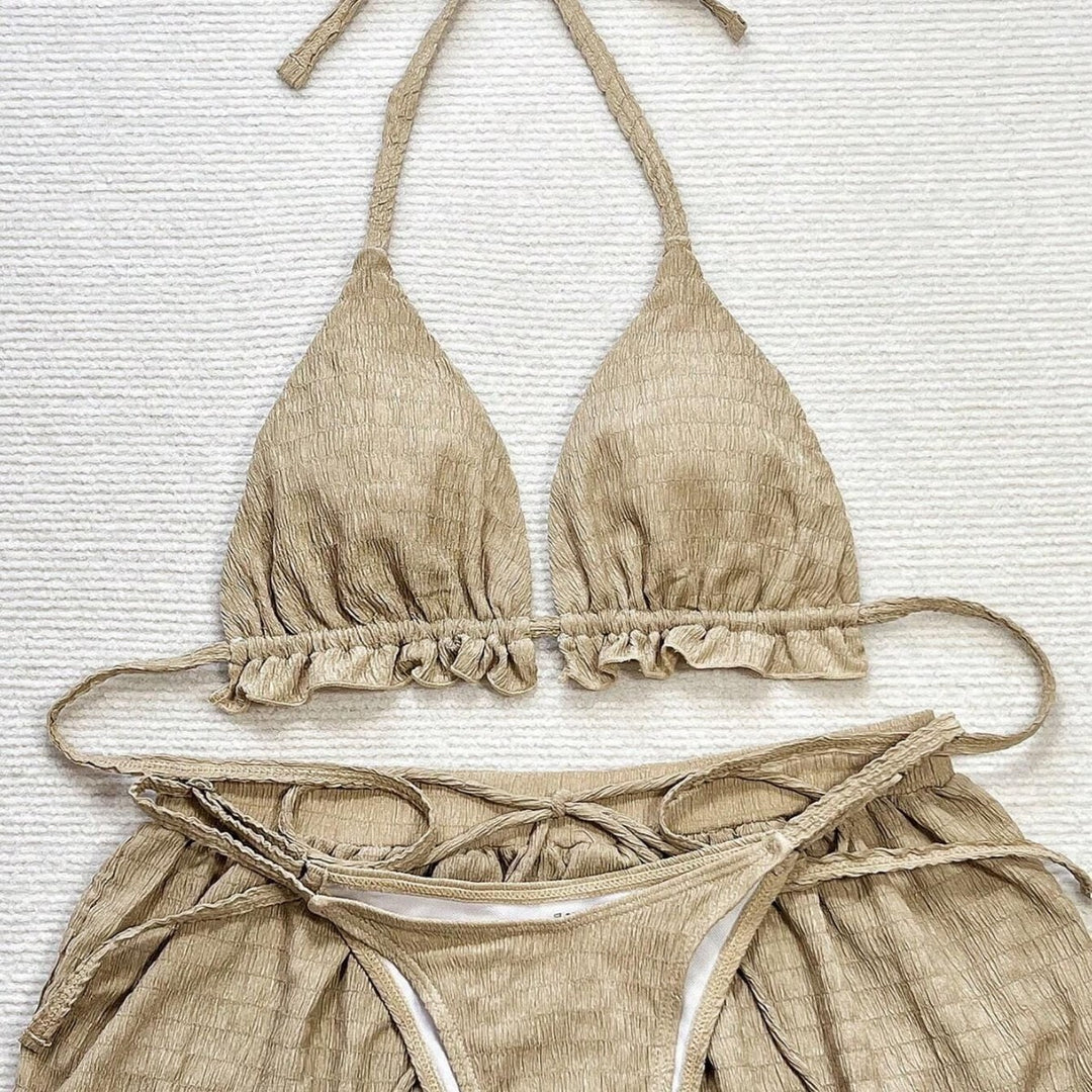 Women Triangle Bikini Set with Casual Shorts Mune Fashion