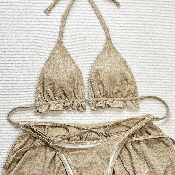 Women Triangle Bikini Set with Casual Shorts Mune Fashion