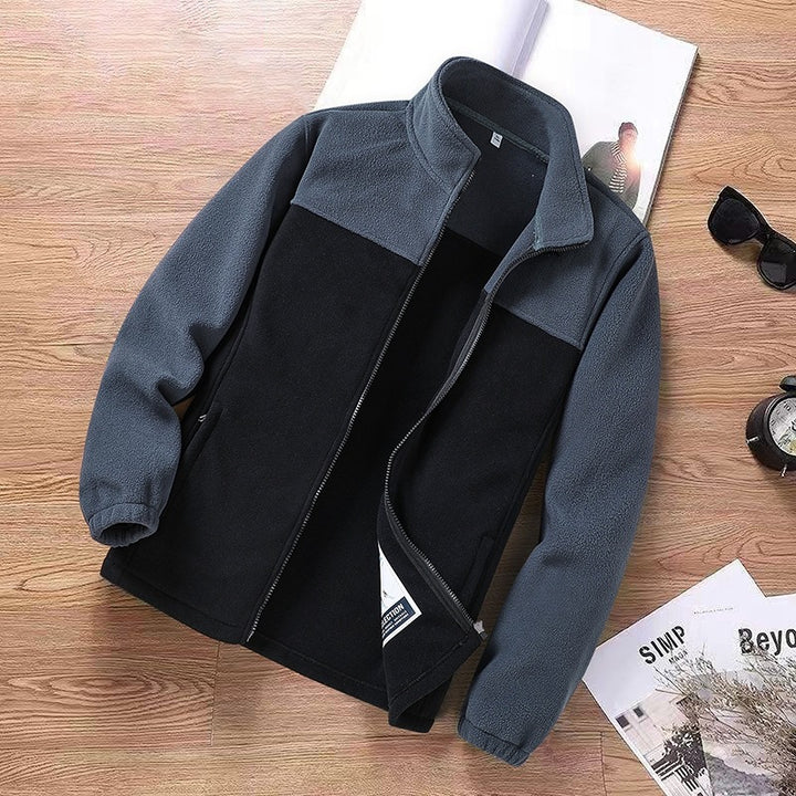 Men's Two-Tone Fleece Transition Jacket with Stand-Up Collar, Zipper & Side Pockets Mune Fashion