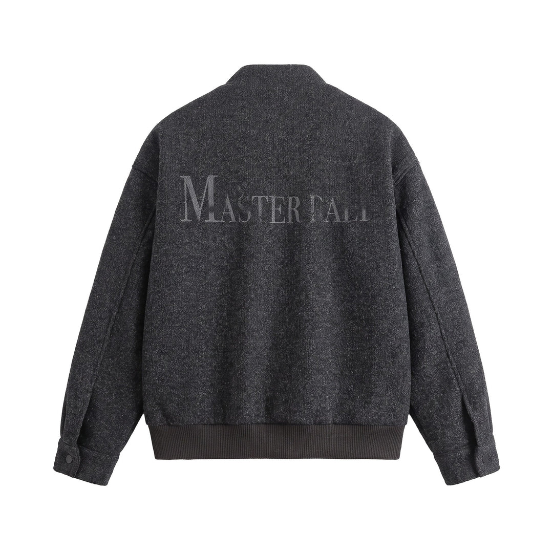Men's Short Boxy Wool Mix Bomber with Stand-Up Collar and Ribbed Hem Mune Fashion