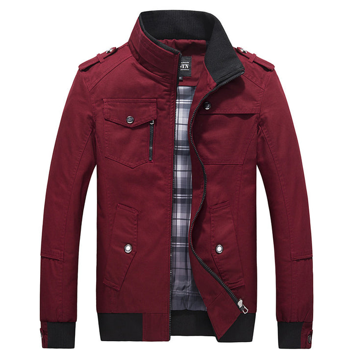 Men's transitional jacket in field style with stand-up collar, epaulettes, and checkered inner lining Mune Fashion