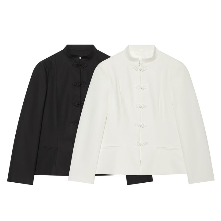 Women's Mandarin Collar Short Blazer with Chinese Knot Closures Mune Fashion
