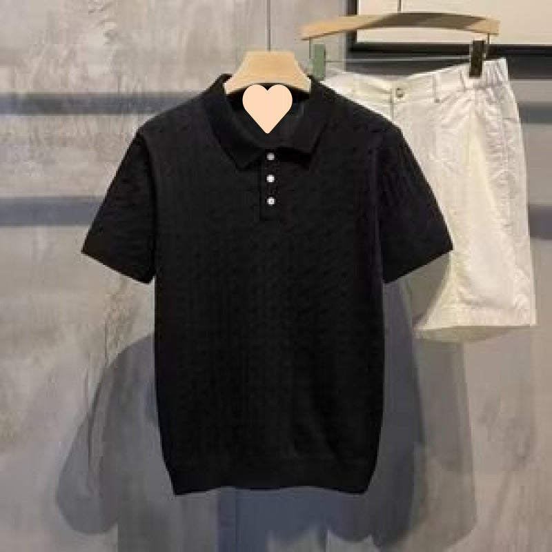 Men's Elegant Short Sleeve Polo Shirt with Textured Design Mune Fashion