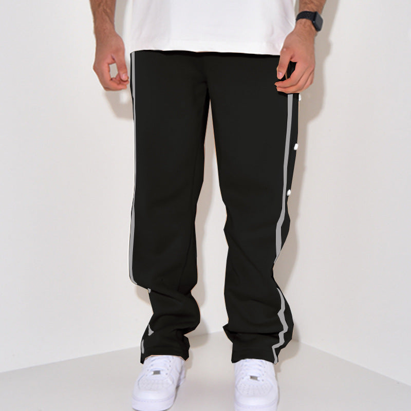 Men's Snap Track Pants with Side Contrast Stripe, Snap Button Placket and Elastic Waistband Mune Fashion