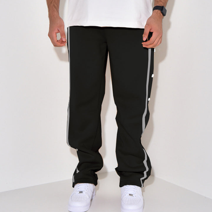 Men's Snap Track Pants with Side Contrast Stripe, Snap Button Placket and Elastic Waistband Mune Fashion