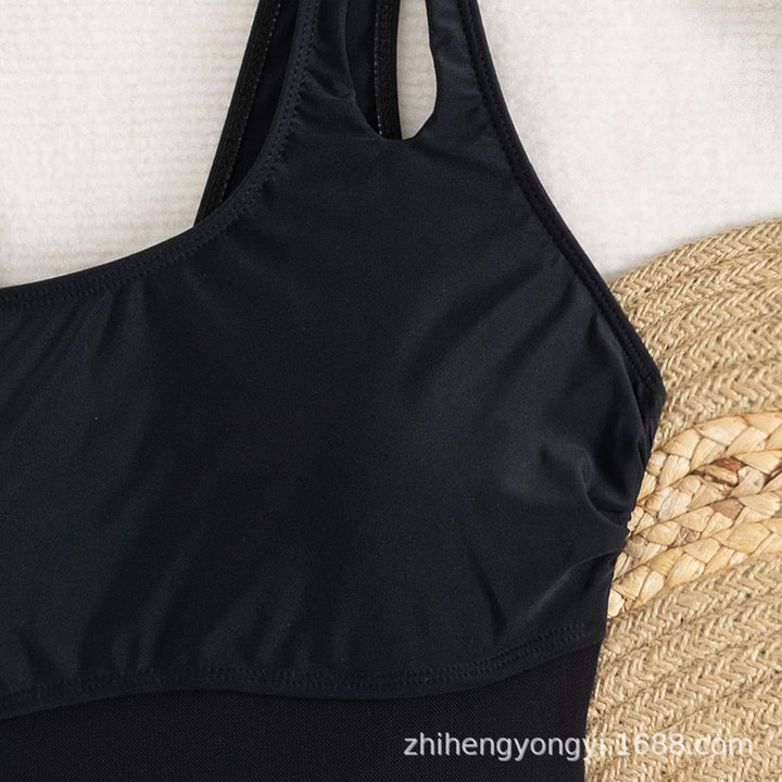 Women's Elegant Swimsuit with Asymmetrical Design and Practical Wrap Skirt Mune Fashion