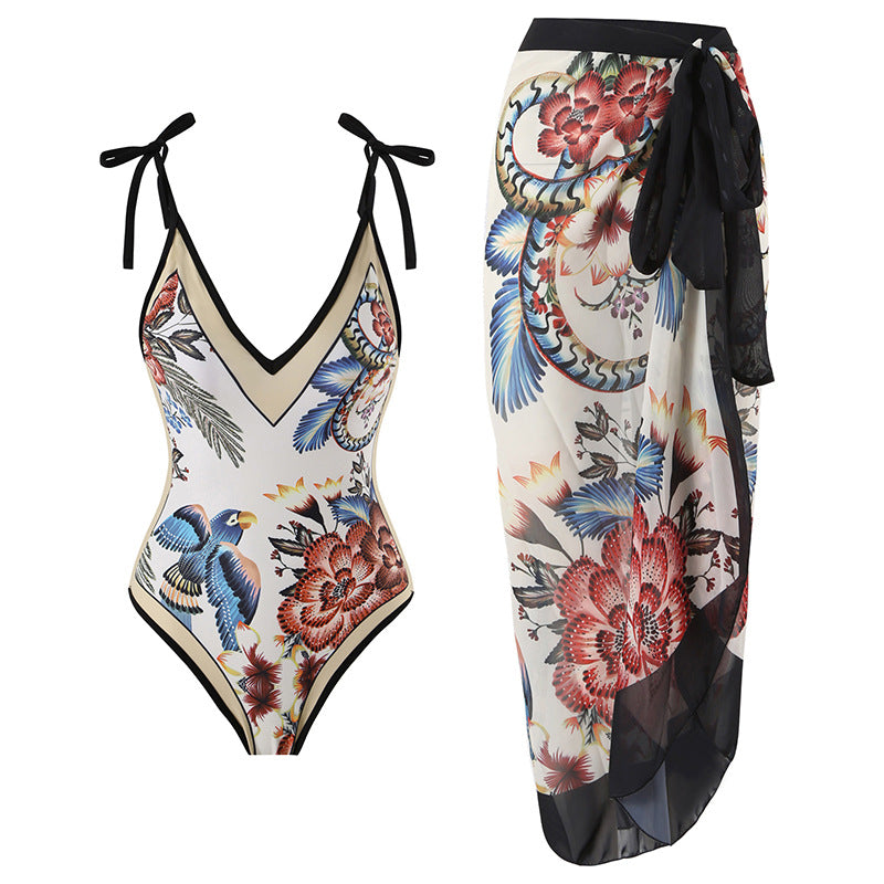 Women's One-Piece Swimsuit with Stylish Crane Design Mune Fashion