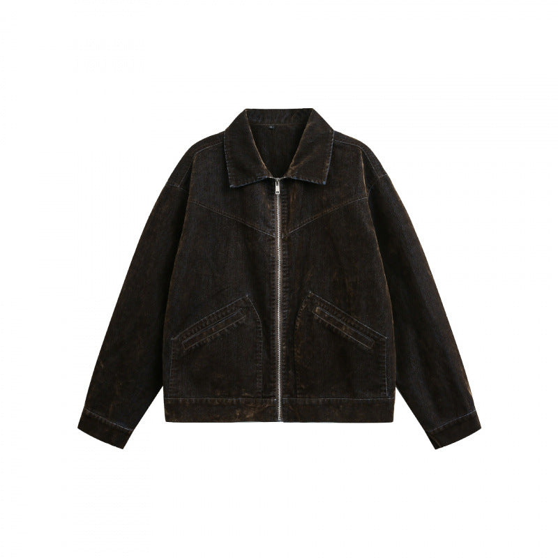 Men's Boxy Cord Blouson Jacket with Metal Zipper, Shirt Collar and Angled Insert Pockets Mune Fashion