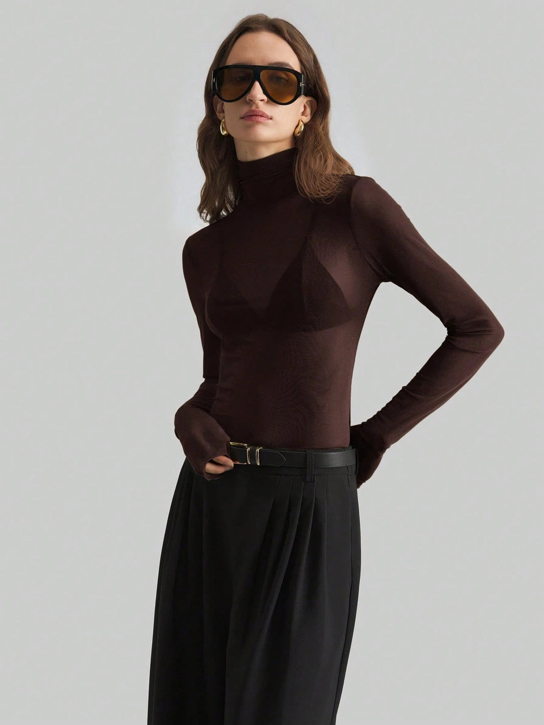 Women's Transparent Turtleneck Blouse with Figure-Shaping Cut Mune Fashion