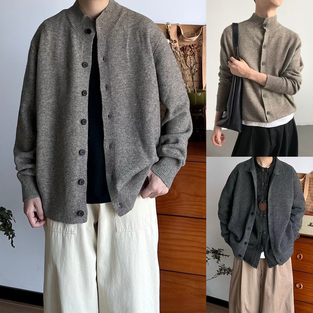 Men's Comfortable Cardigan with High Collar and Button Placket Mune Fashion